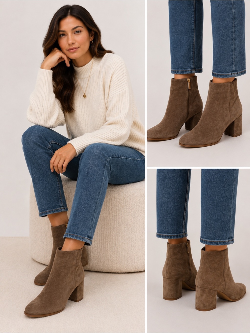 255. Aquatalia Taupe Suede Block Heel Ankle Boots